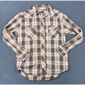 Rafter C Shirt Men L Brown Plaid Pearl Snap Western Long Sleeve Rodeo‎ Cowboy